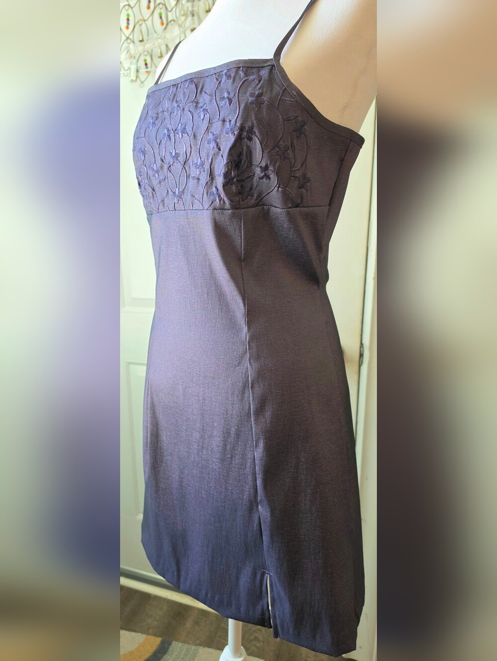 90s Y2K Vintage La Belle Embroidered Sleek Mini Dress Juniors 7 Purple Whimsgoth